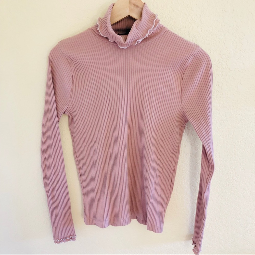 J. Crew Pink Ribbed Turtleneck Top